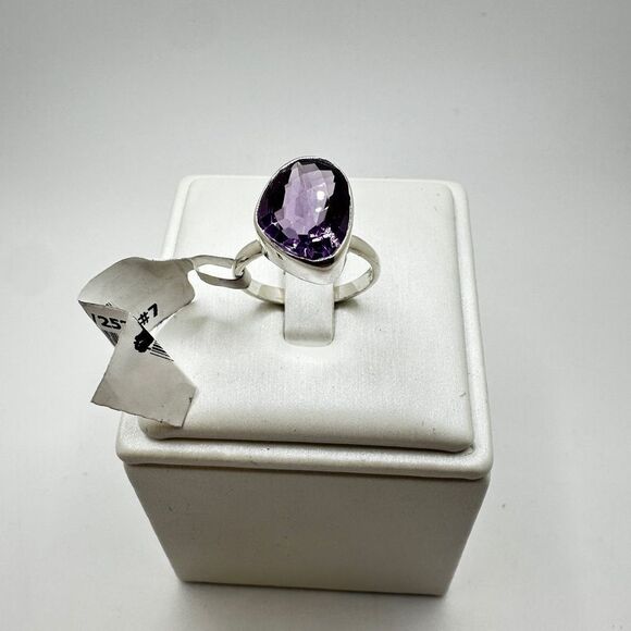 NWT 12.5x10mm faceted Amethyst solitaire ring in stamped sterling silver!